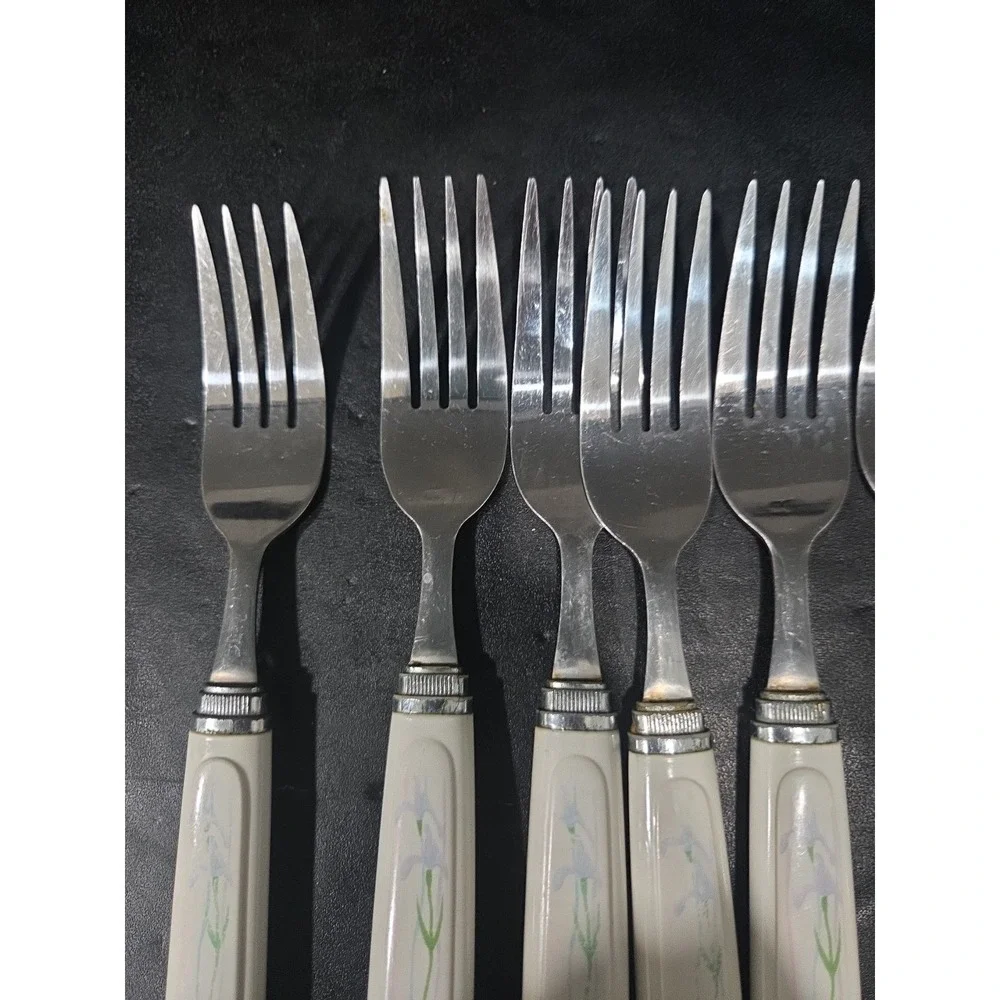 Corelle Shadow Iris Forks, 8‎ Piece Flatware, Corning Rostfrei, Vintage Utensils